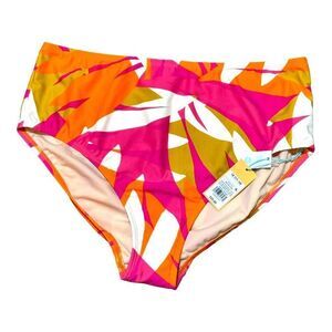Kona Sol Womens 1X Bikini Bottoms Tropical Print 17-18 New With Tags Pink Orange